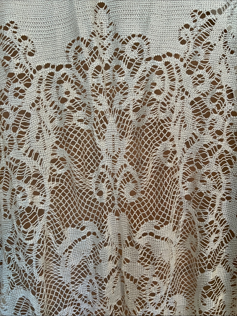 Ivory Crochet Fringe Shawl Wrap - Lightweight Feminine Cover-Up - Picture 3 of 10